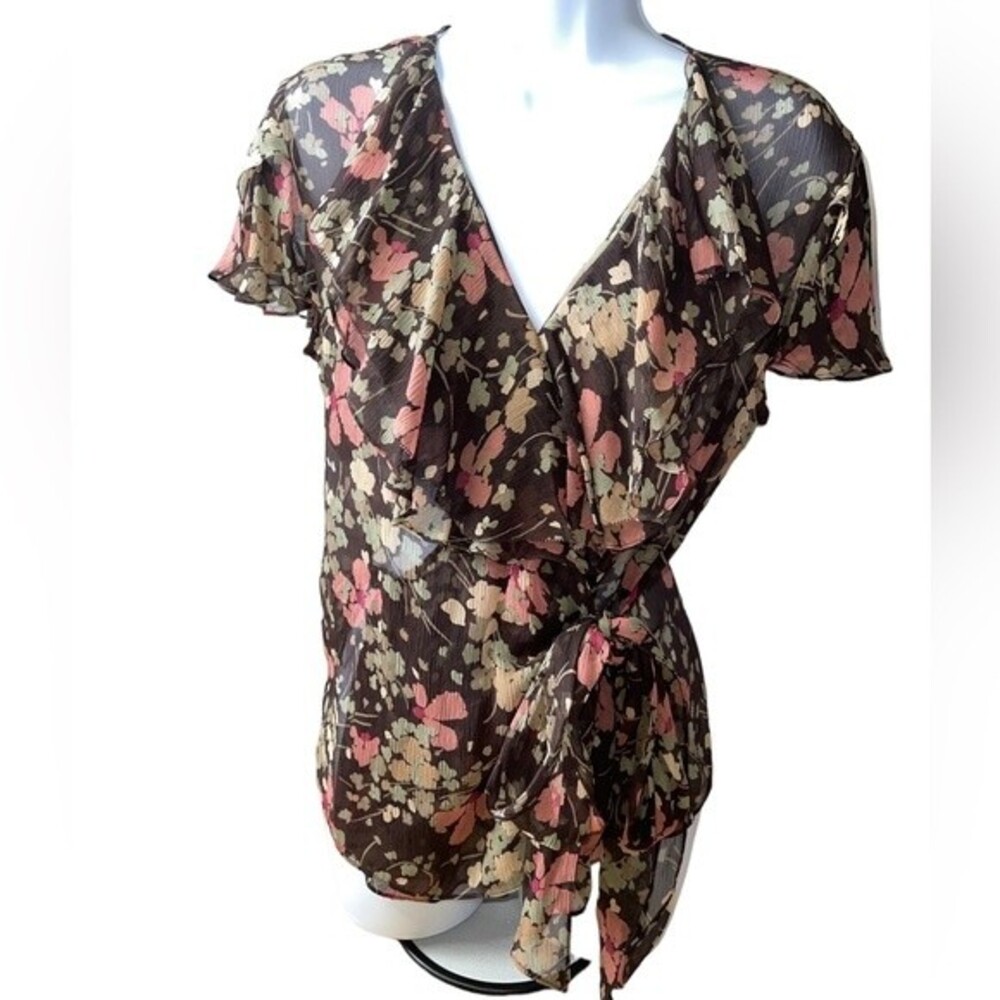 Silk Lauren Ralph Lauren Floral Wrap Top Size 4 - Picture 1 of 5